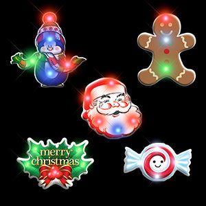 Assorted Christmas 2 Flashing Blinky Body Light Lapel Pins Pack of 25