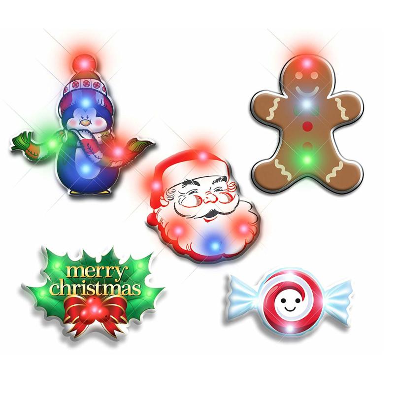 Assorted Christmas 2 Flashing Blinky Body Light Lapel Pins Pack of 25