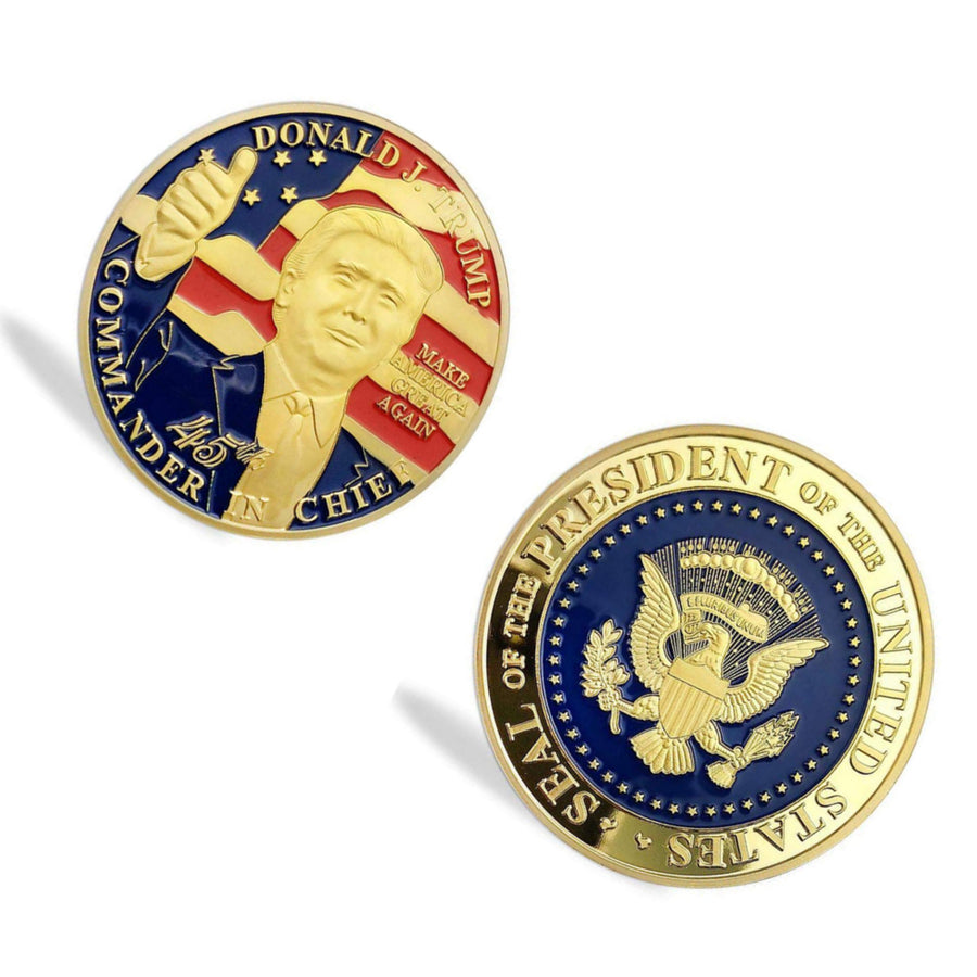 45th US President Donald Trump Thumbs Up on USA Flag Commemorative Gold Coin