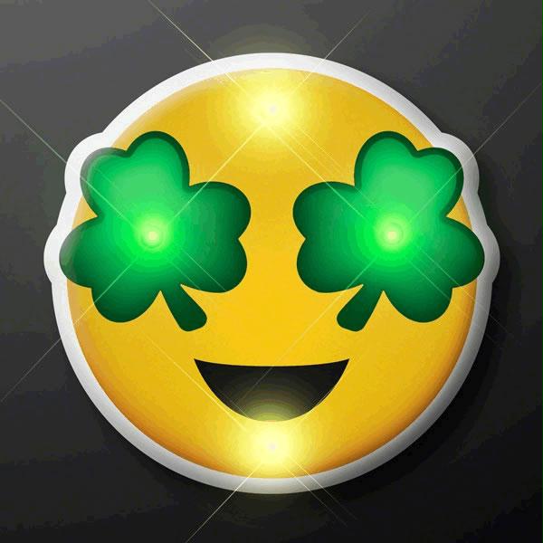 St Patrick's Day Irish Shamrock Eyes Emoji Flashing Body Light Lapel Pins