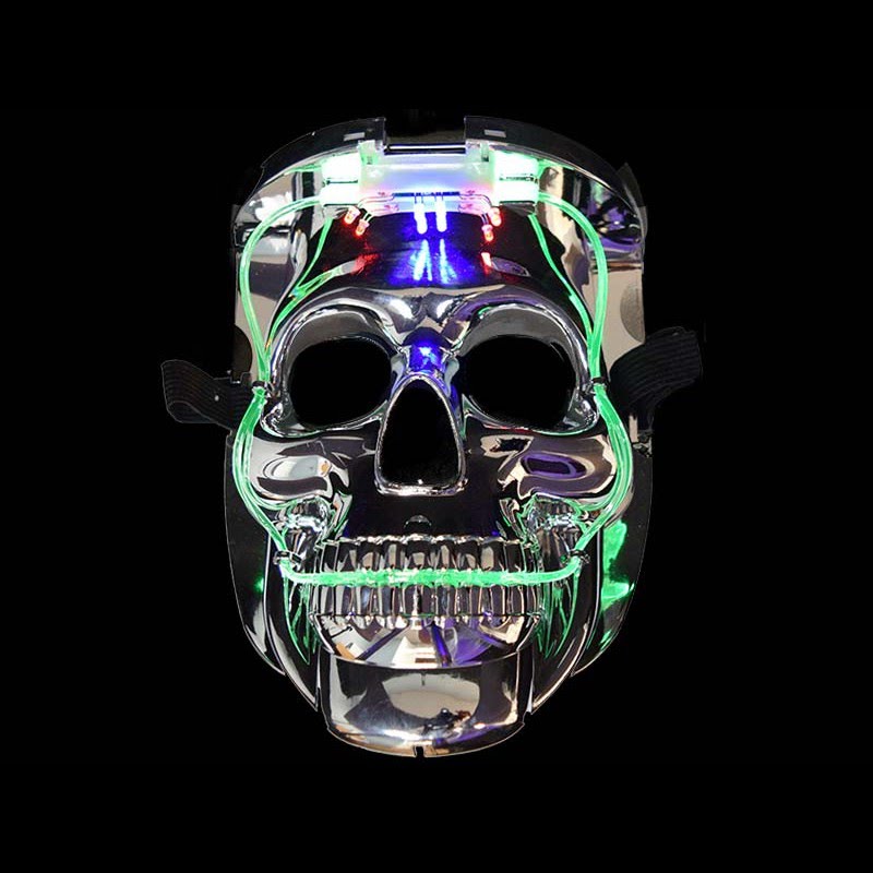 LED Color Changing Silver Chrome Skull Face Halloween Mask