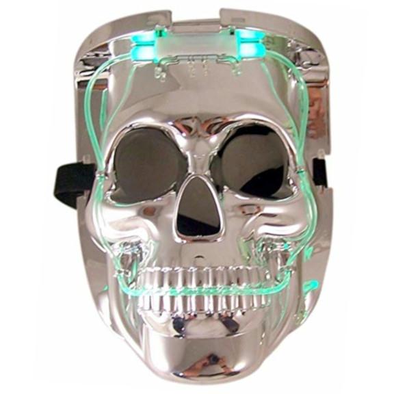 LED Color Changing Silver Chrome Skull Face Halloween Mask