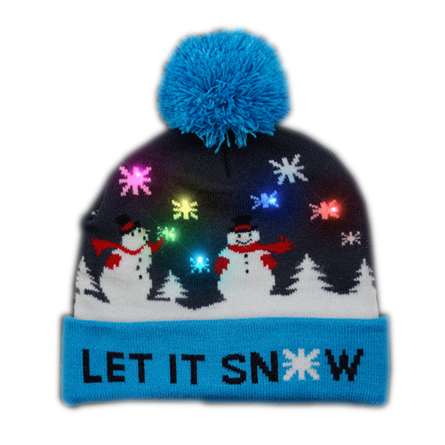 Multicolor LED Snowy Snowflake Winter Christmas Holiday Snowmen Beanie Hat