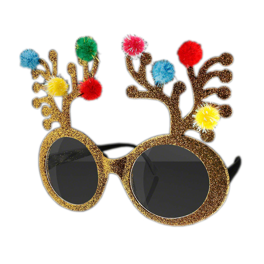 Gold Glitter Christmas Holiday Reindeer Antlers Animal Glasses