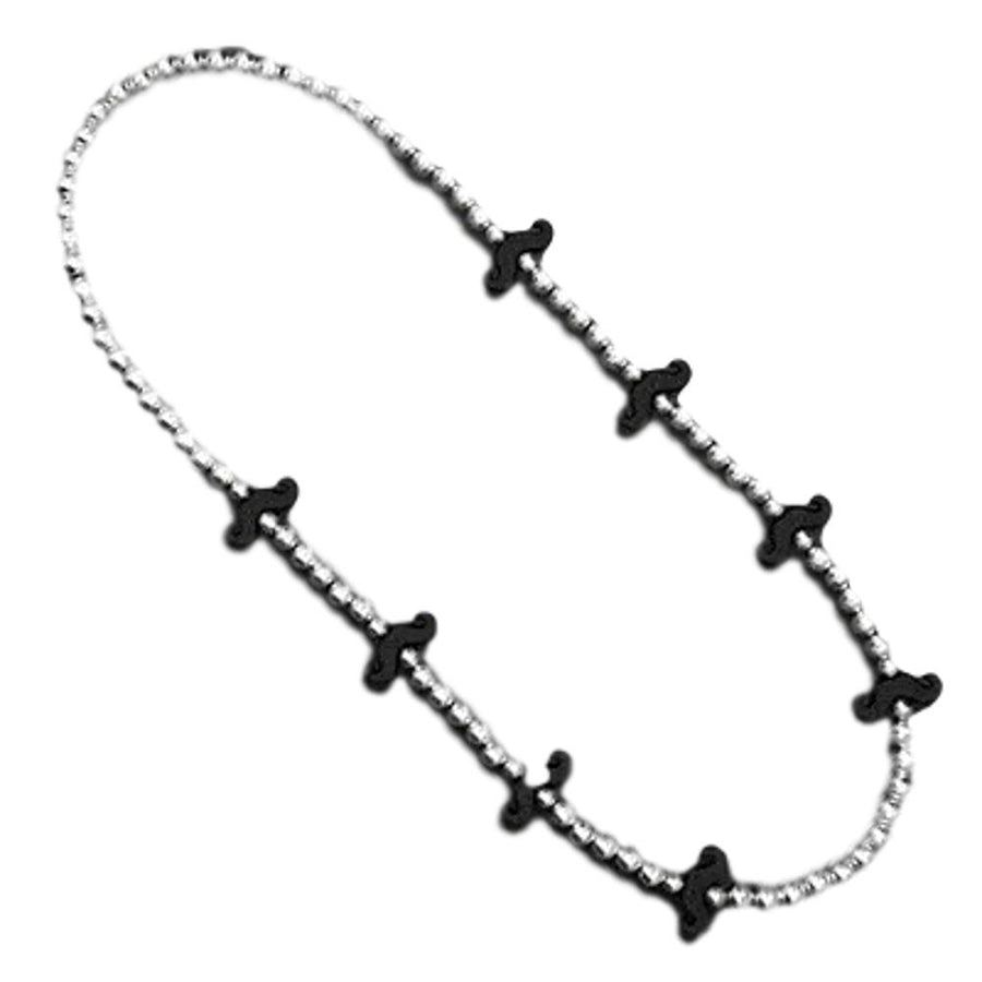 Black Mustache Beaded Silver and Black Necklace