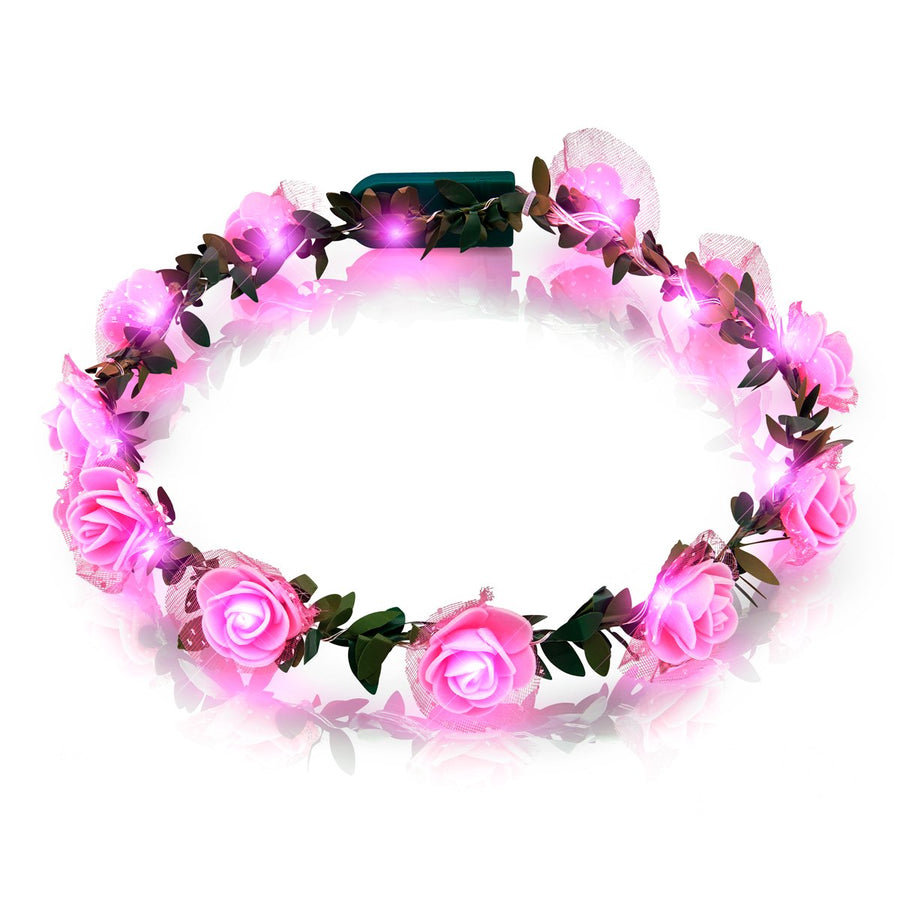 Light Up Pink Rose Flower Princess Halo Crown Headband