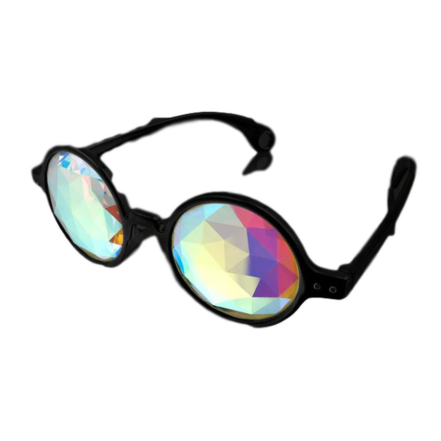 Black Frame Far Out Kaleidoscope Diamond Lense Glasses