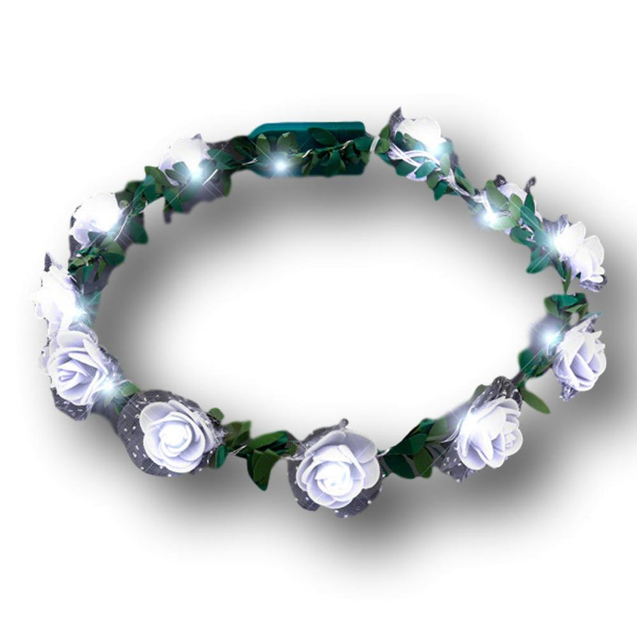 Light Up White Rose Flower Princess Halo Crown Headband