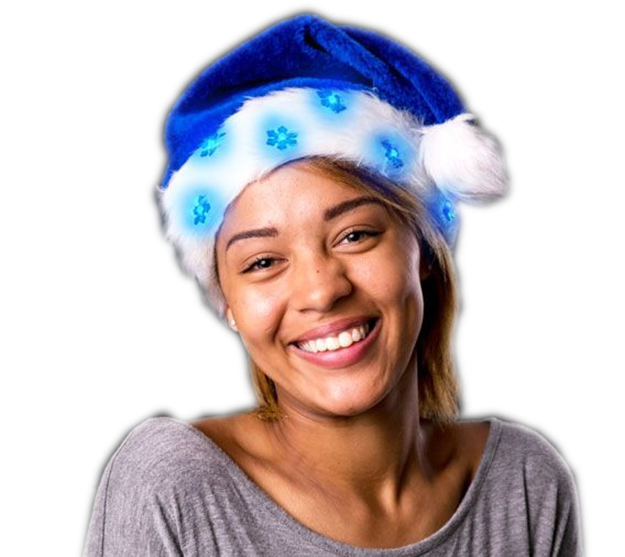 Blue LED Snowflake Santa Claus Faux Fur Plush Hat