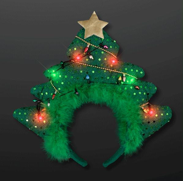 Light Up Green Novelty Sequin Plush Christmas Tree Gold Star Bopper