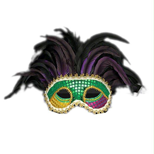 Deluxe Venetian Mardi Gras Carnival Unlit Festival Feather Mask for Fat Tuesday