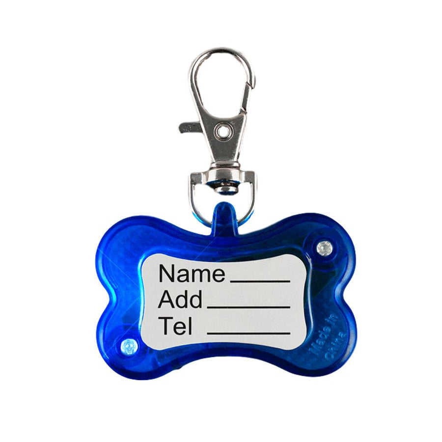 Blue Flashing Dog Bone Body Name Tag Safety Light