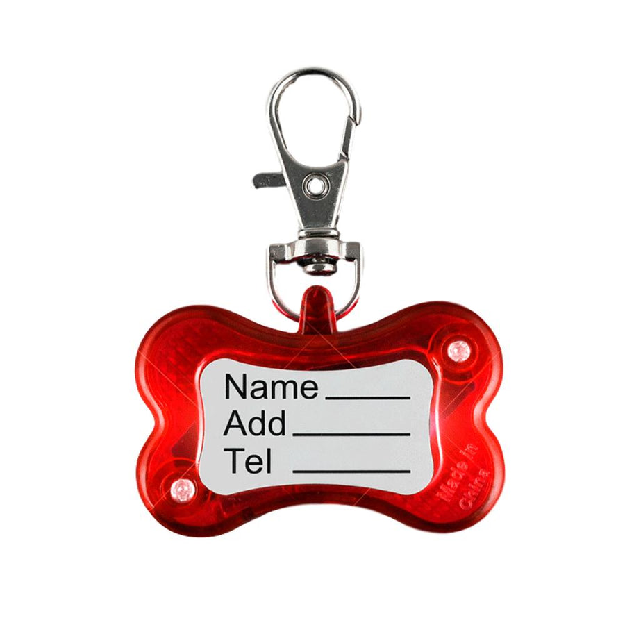 Red Flashing Dog Bone Body Name Tag Safety Light