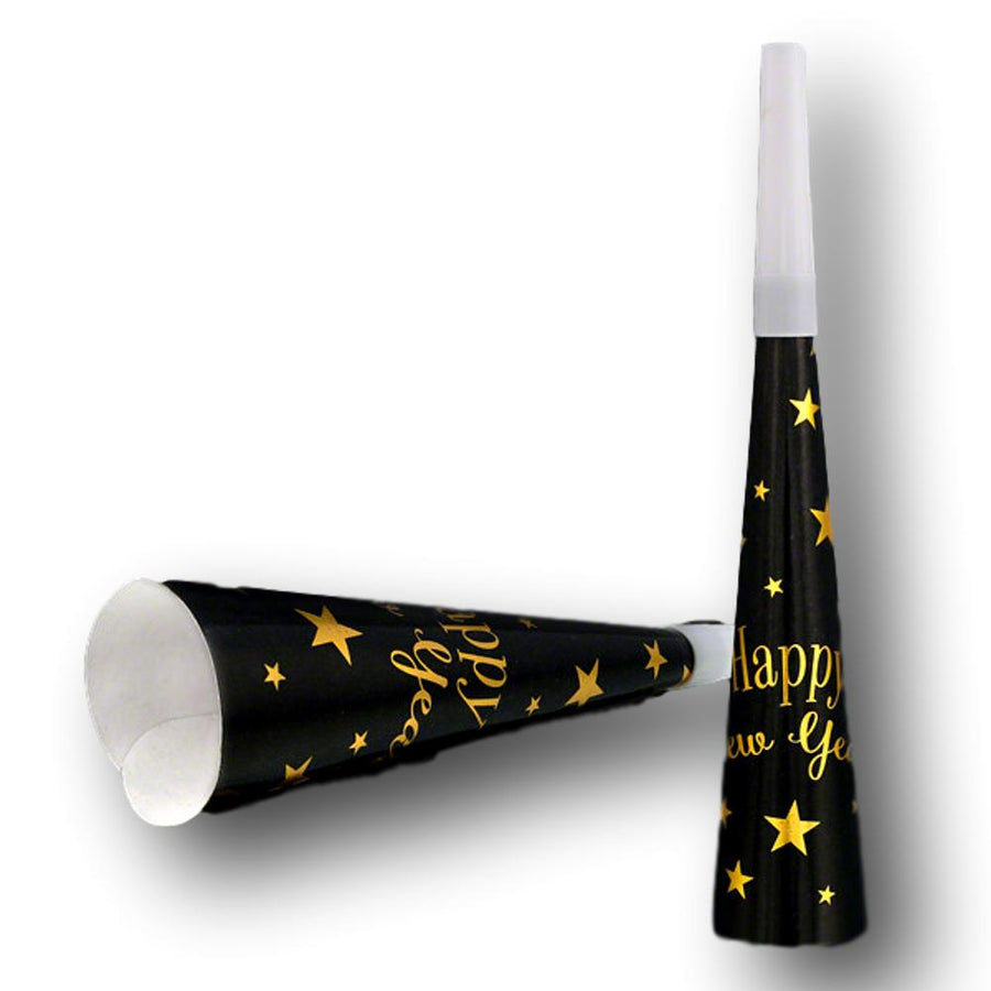 Happy New Year Non-light up Paper Horns Holiday Noisemaker Pack of 6