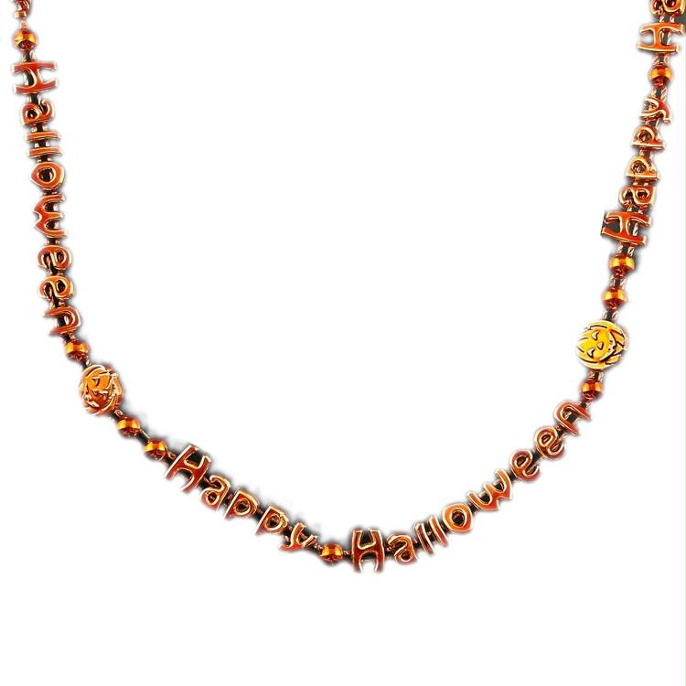 Happy Halloween Non Light Up Orange Beaded Necklaces Pack of 12