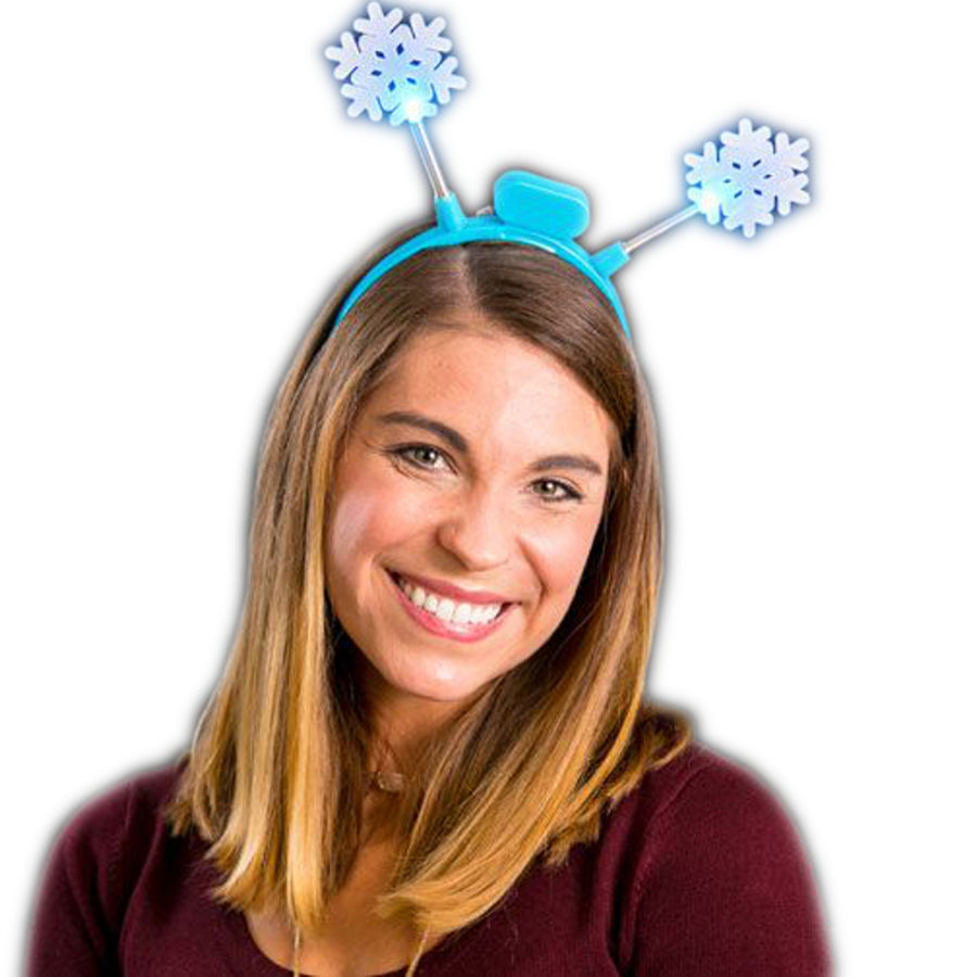 Light Up Flashing Crystal Snowflake Headband Bopper