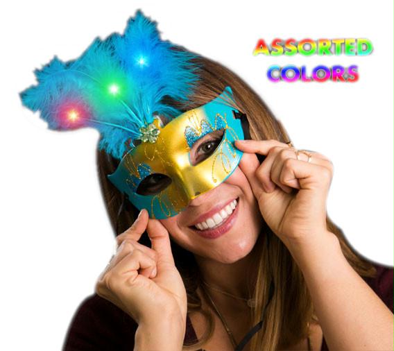 Light Up Feather Masquerade Ball Assorted Mask for Mardi Gras