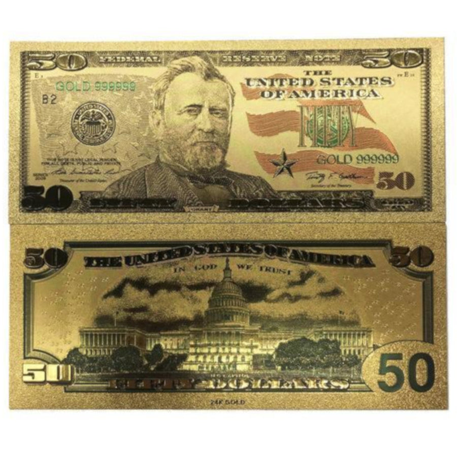 50 American Dollar Bill 24k Gold Art Collectibles Plated Fake Banknote Currency for Decoration