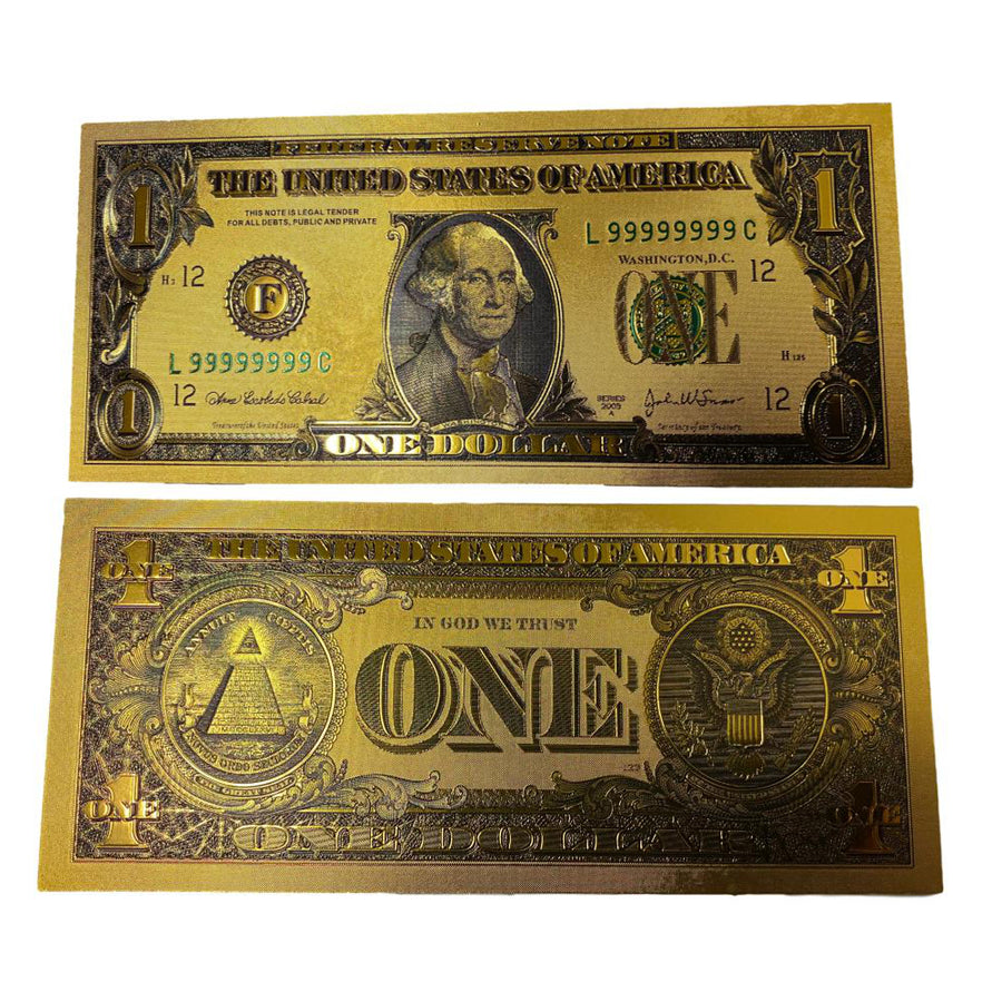 Premium Replica 1 Dollar Paper Money Bill 24k Gold Plated Fake Currency Banknote Art Commemorative Collectible Holiday Decoration