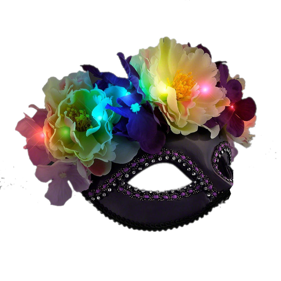 Colorful Light Up Flower Masquerade Mask for Mardi Gras