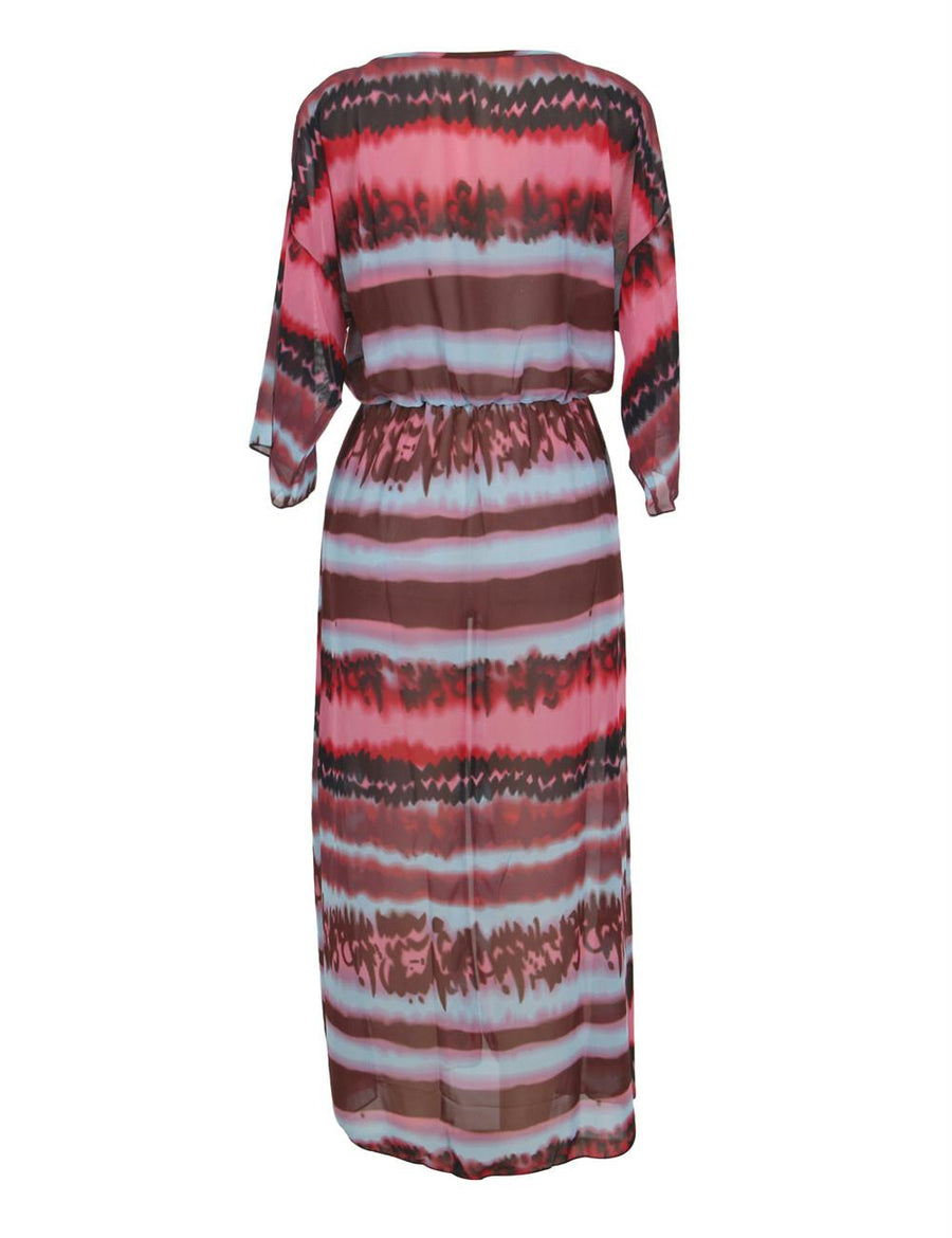 Fashion Slit Front Open Tie-dye Print Chiffon Beach Dress