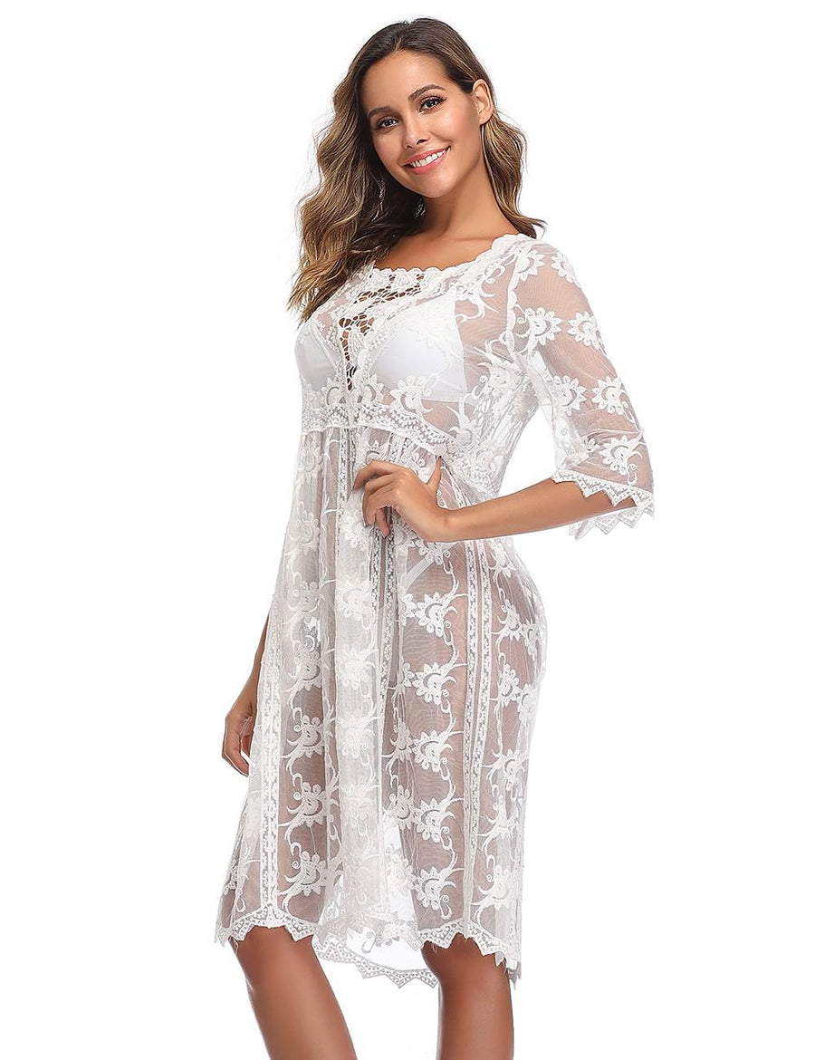 White Sheer Beach Cover Bohemian Dress