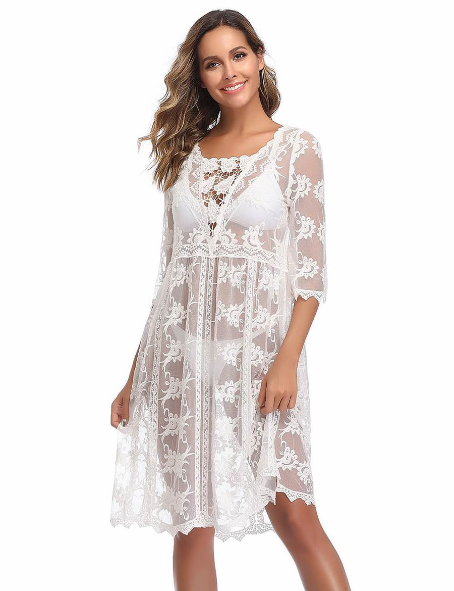 White Sheer Beach Cover Bohemian Dress