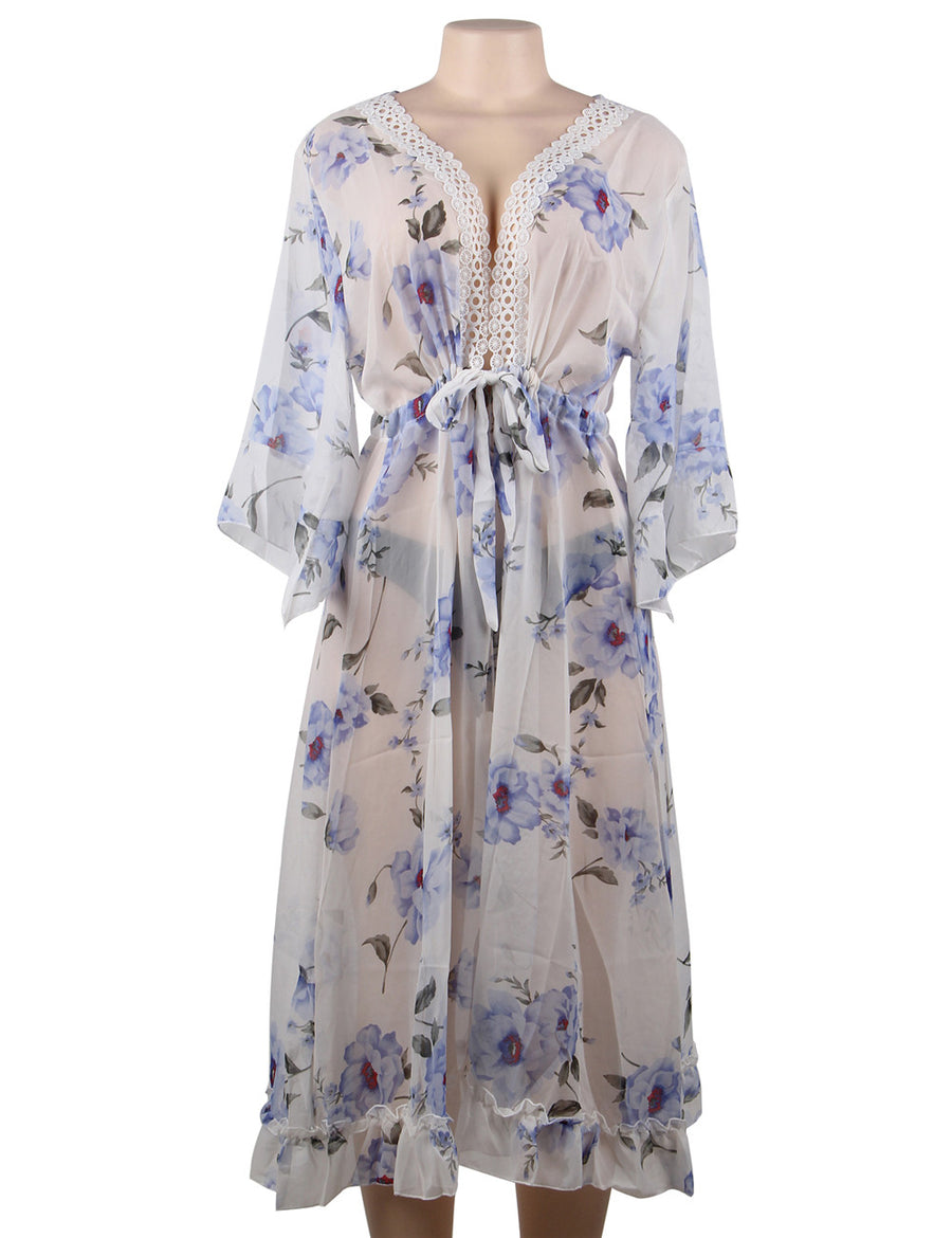 Chiffon Floral Long Cardigan Beach Gown