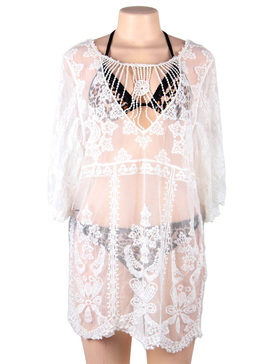 White Knitted Hollow out Beach Dress