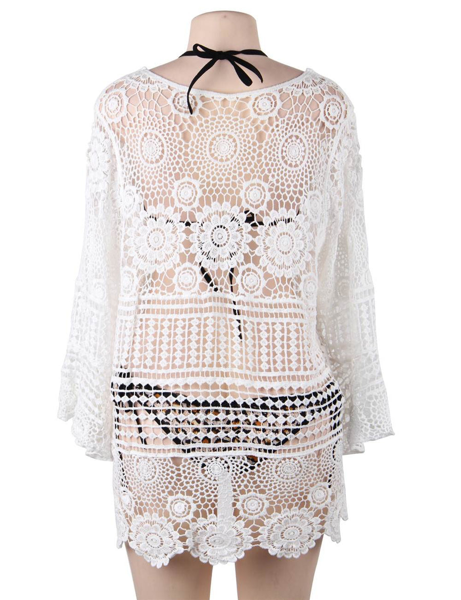 White Knitted Hollow out Beach Dress