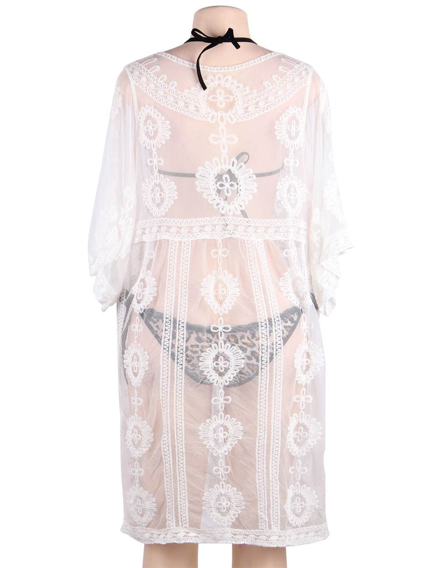 White Knitted Hollow out Long Cardigan Beach Gown