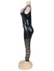 Sexy Faux Leather Stretch Catsuit Lace Insert Legs Halloween Costume