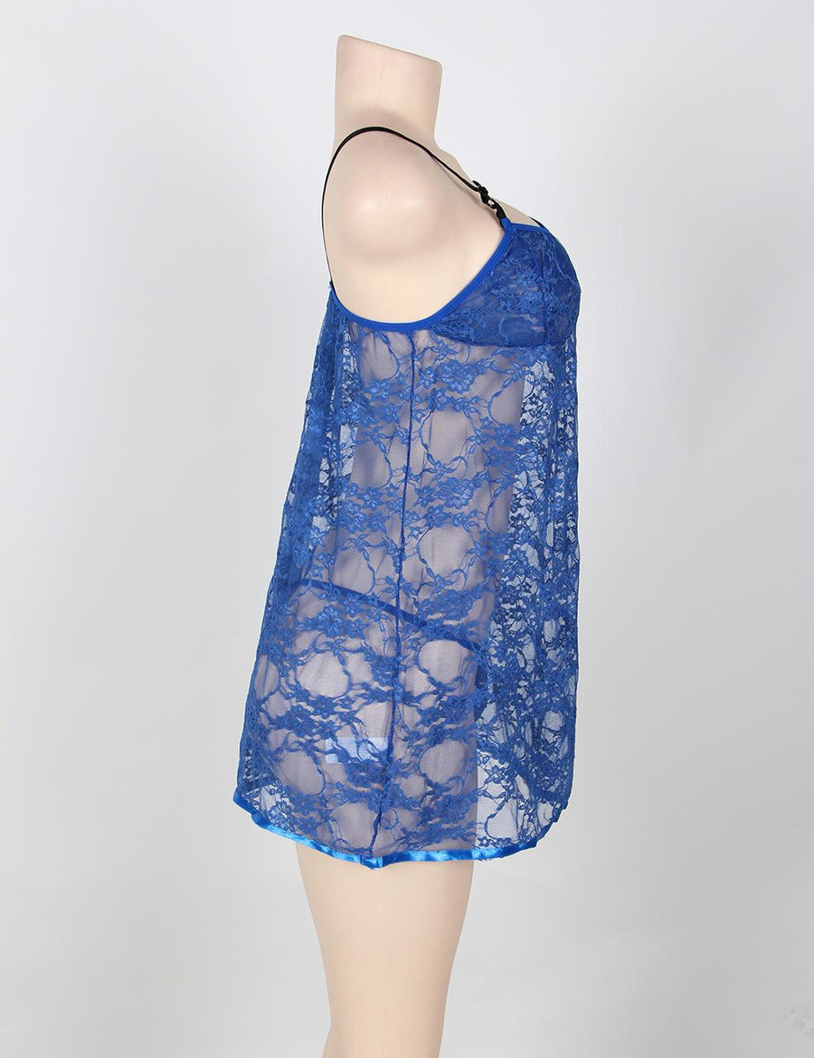 On Sale Blue Sheer Lace Plus Size Babydoll