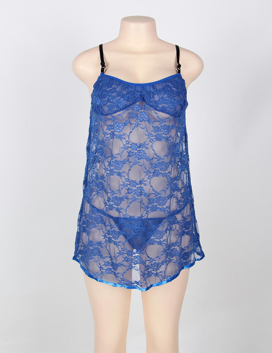 On Sale Blue Sheer Lace Plus Size Babydoll