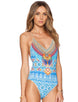 Fashion Indian Printed One Piece Blue Swimsuit