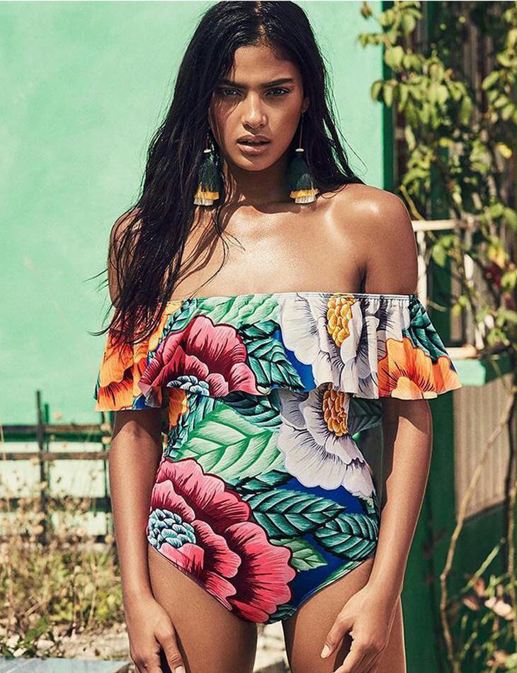 Gorgeous Printing Frill Floral One-piece Bikini