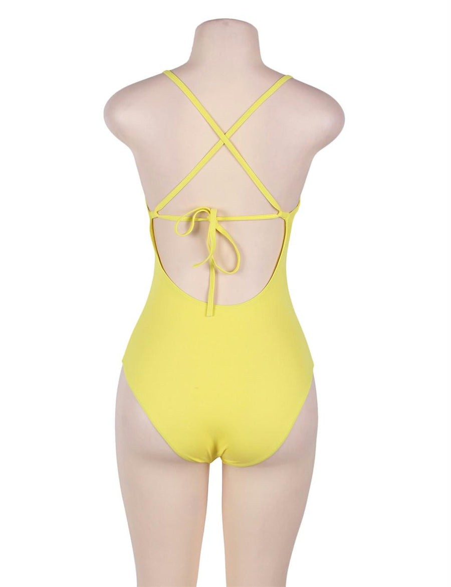 Crochet Front Hollow Out Yellow One Piece Swimsuit