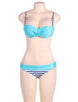 Blue Striped Padded Gather Push-up Bikini Set