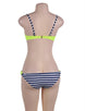 Striped Yellow Padded Gather Push-up Bikini Set