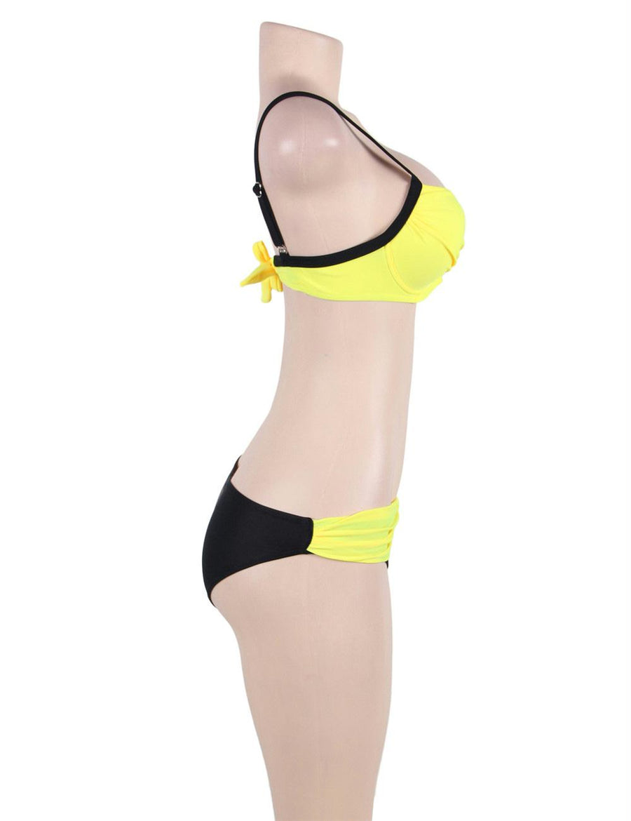 Yellow Padded Gather Push-up Sexy Bikini Set