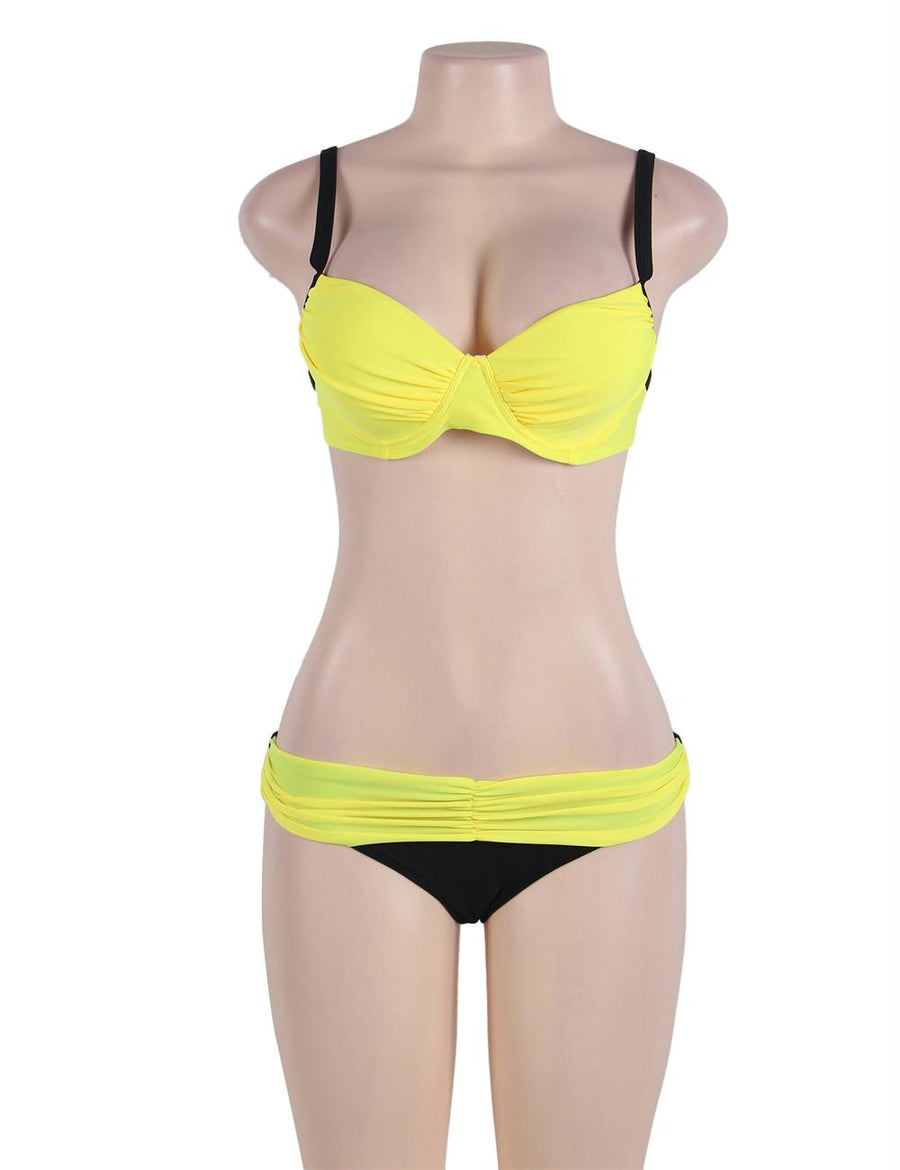 Yellow Padded Gather Push-up Sexy Bikini Set