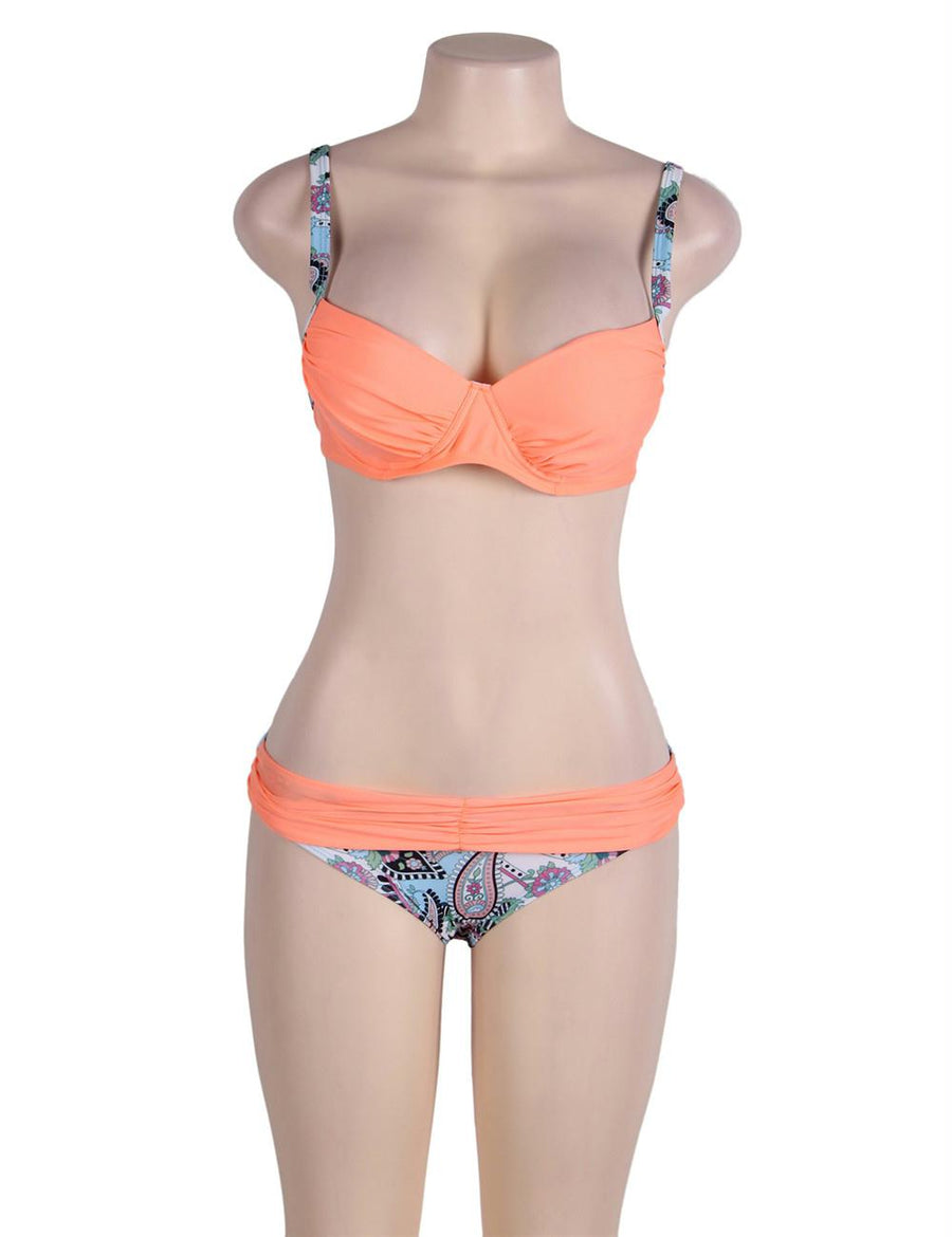 Tangerine Padded Gather Push-up Sexy Bikini Set