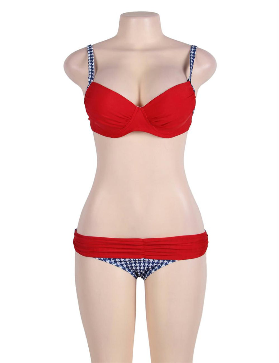 Red Padded Gather Push-up Sexy Bikini Set