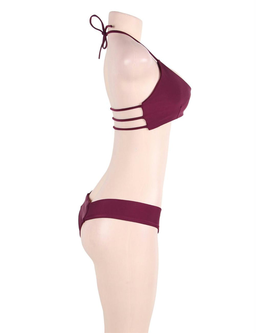 Ladies Dark Red Padded Gather Sexy Bikini Set