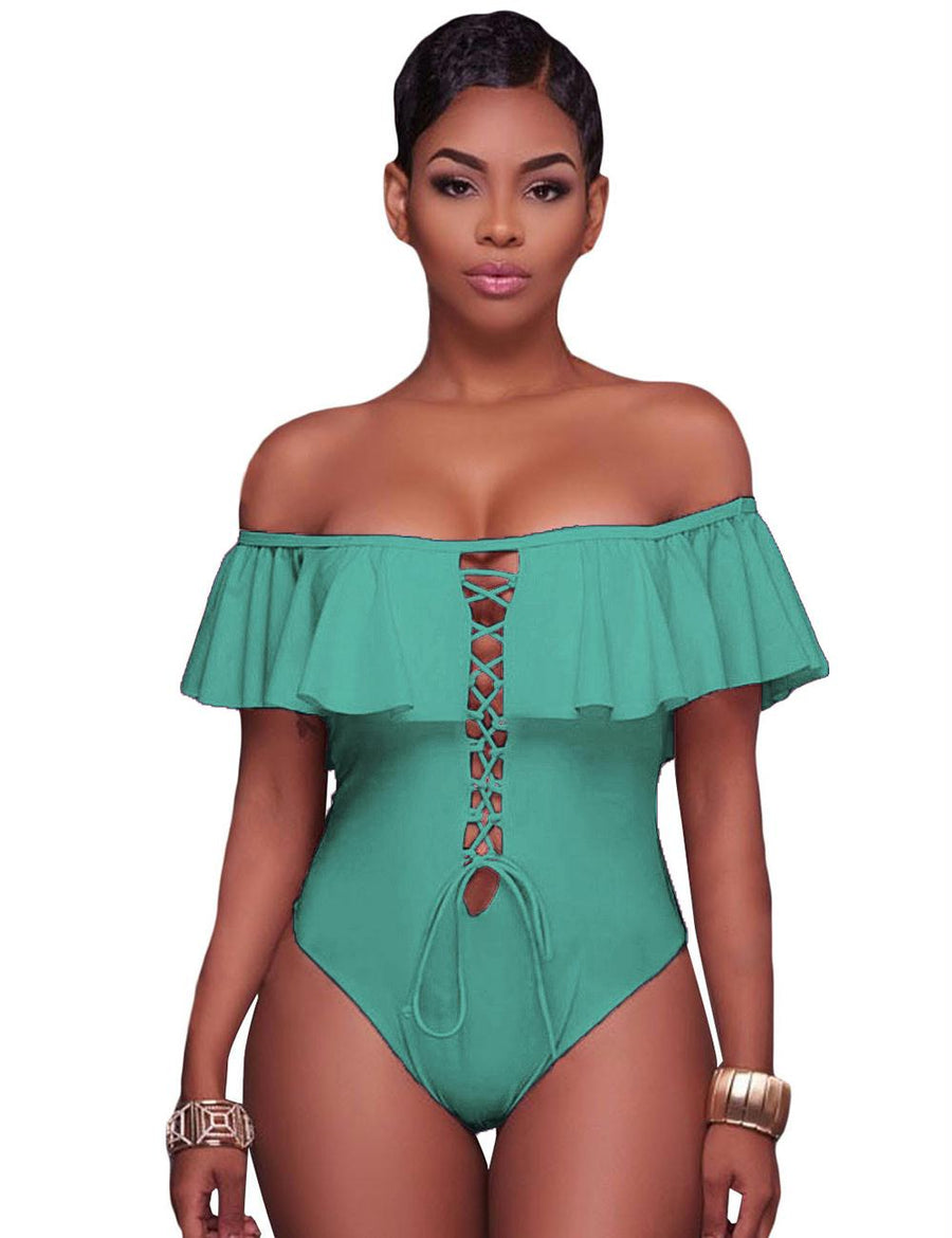 Ruffle Off-The-Shoulder One Piece Swimsuit