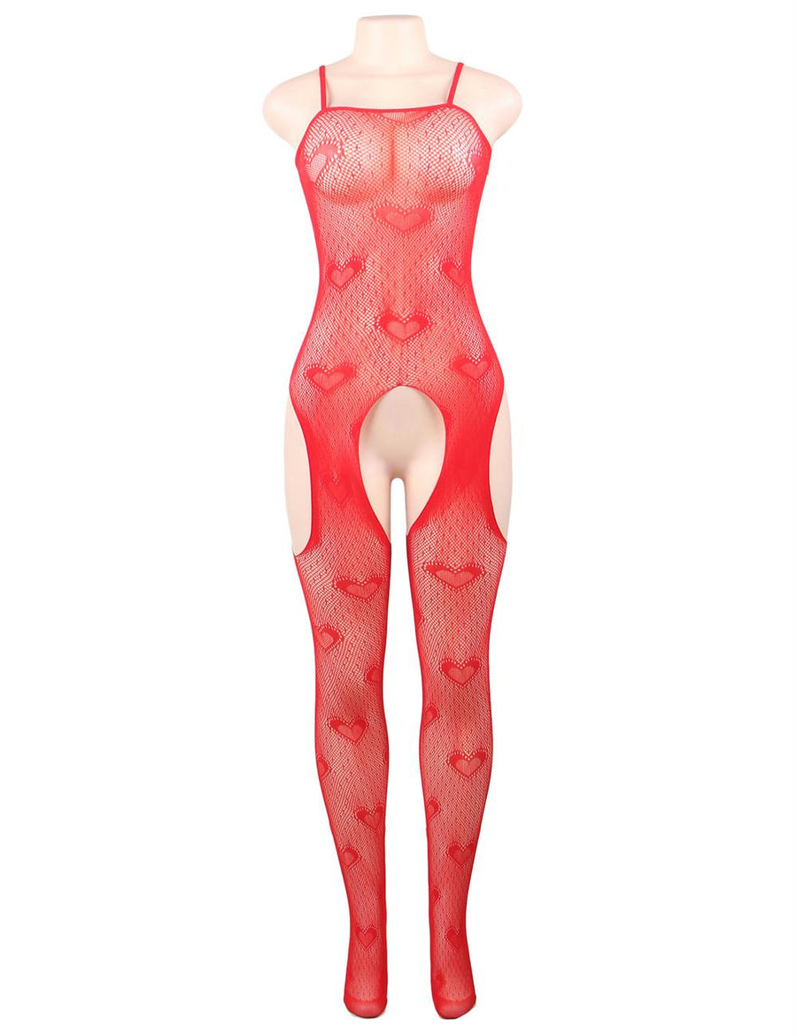 Red Heart Mesh Bodystocking