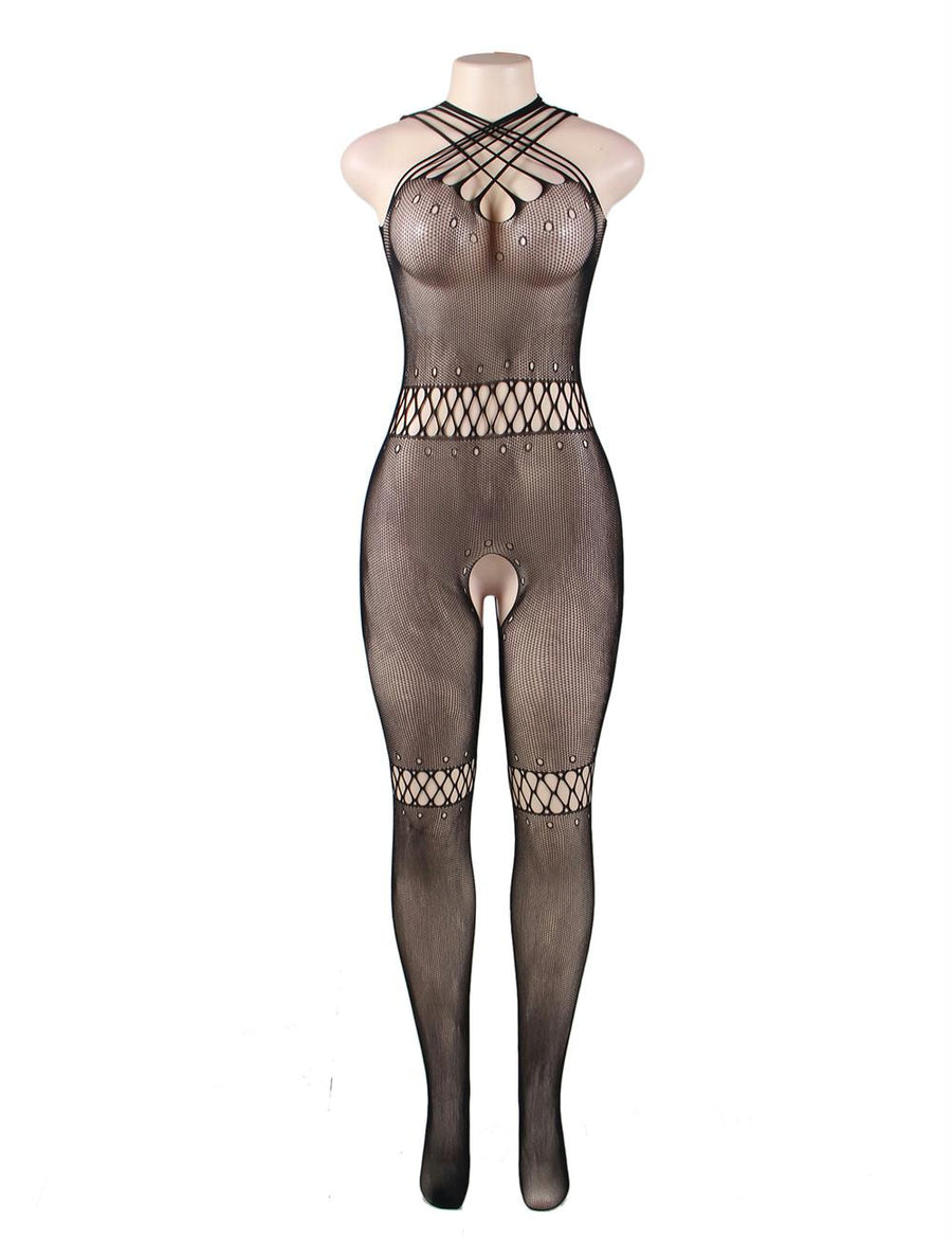 Black Multi-Strand Sling Hollow Bodystocking