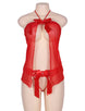 Sexy Red Halter Lace Trim Fly Away Babydoll With G String