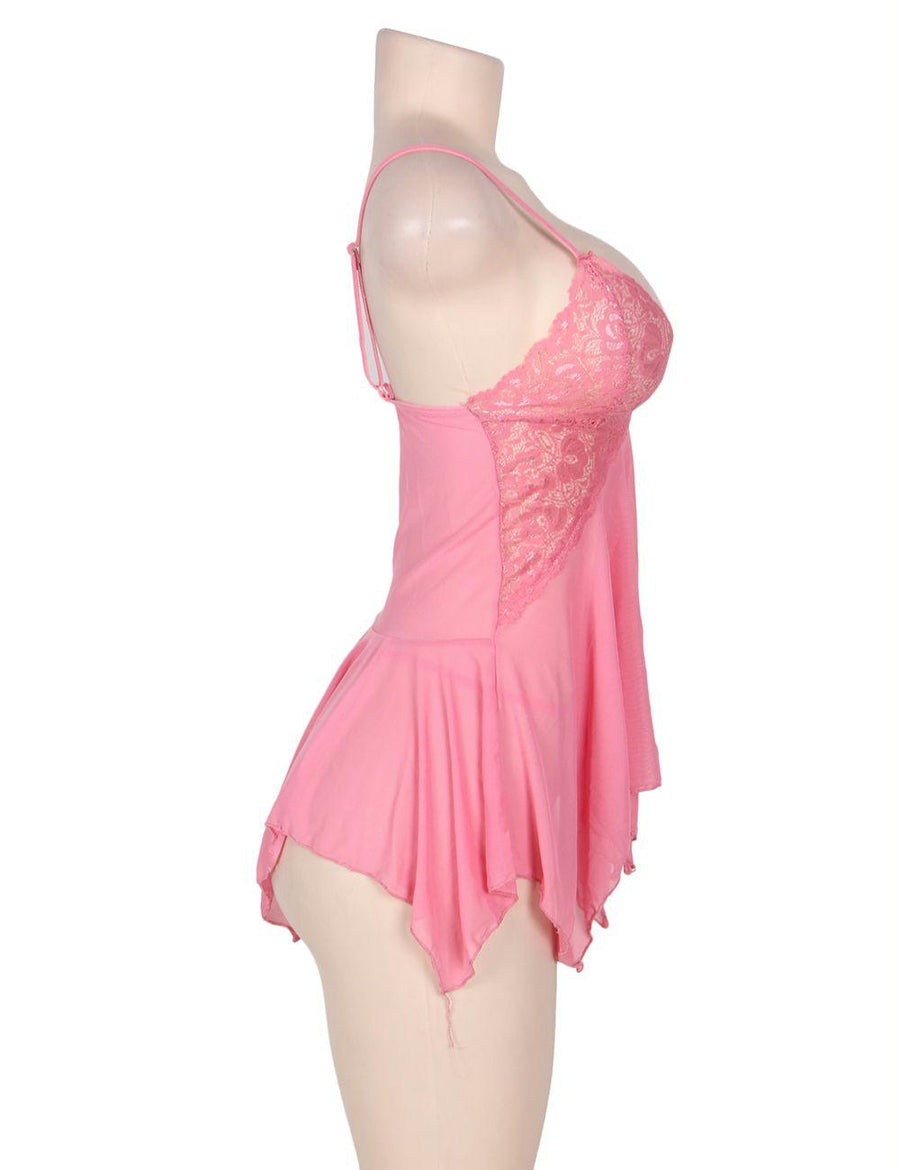 Sexy Lace Cup Pink Babydoll Dress