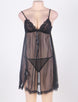 Black 3 pcs Plus Size Transparent Babydoll Set